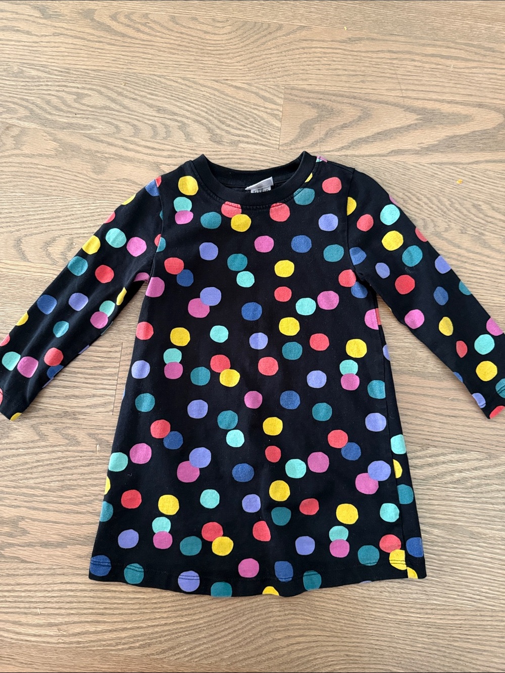 Hanna Andersson Girls' Black Multicolor Polka Dot Long-Sleeve Dress 3T